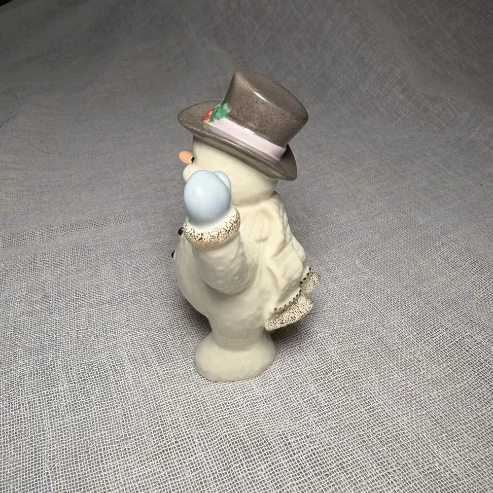 Lenox Snowman Figurine Gold Bells Top Hat Christmas Holiday Ivory Porcelain 4”